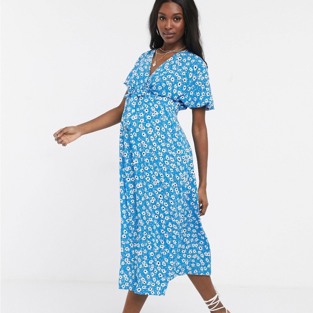 ASOS DESIGN Maternity tie front midi tea dress in floral print
